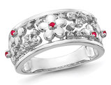 1/20 Carat (ctw) Natural Ruby Flower Ring in 14K White Gold with Diamonds
